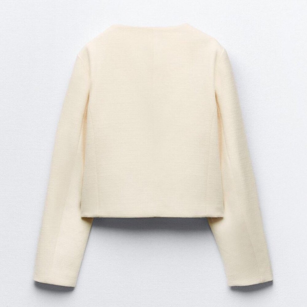 ZARA Women's Cropped Flap Jacket(Ecru, US M, L/EUR M, L) - Picture 5 of 13